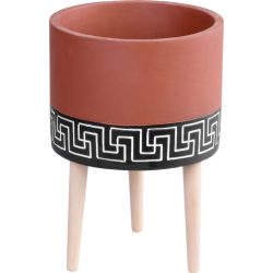   Kerémia virágcserép, MagicHome, terrakotta/fekete, átmérő: 22 cm, magasság: 31 cm, fa lábakkal, hengeres, kerek