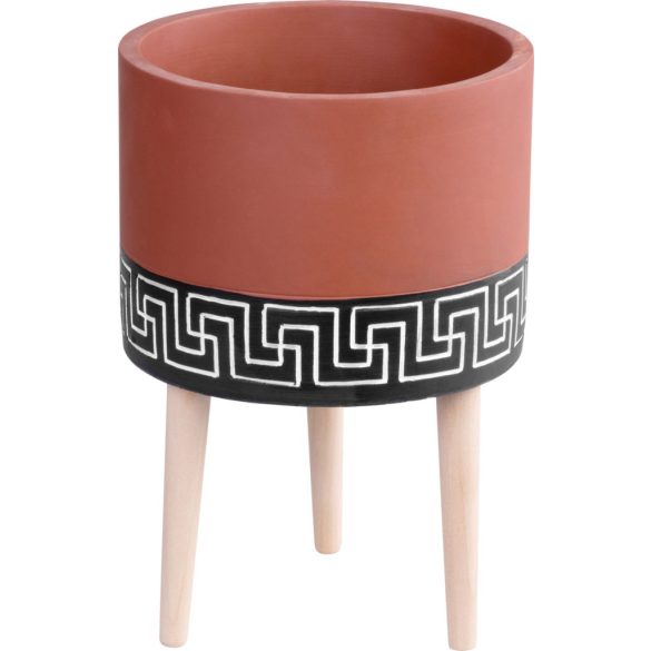 Kerémia virágcserép, MagicHome, terrakotta/fekete, átmérő: 22 cm, magasság: 31 cm, fa lábakkal, hengeres, kerek