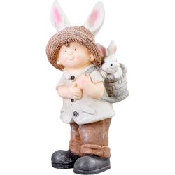   Kerti dekoráció, MagicHome, nyuszifüles kisfiú, bézs, 23,5 × 18 × 48 cm, kerámia