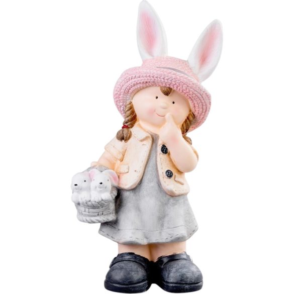 Kerti dekoráció, MagicHome, nyuszifüles kislány, rózsaszín, 25,5 x 16 x 50 cm, kerámia