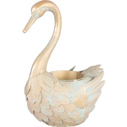   Kerti dekoráció, MagicHome Mecco, lúd, arany, 35 x 18 x 43 cm, fém, egyben virágtartó is