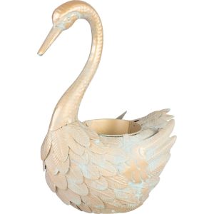 Kerti dekoráció, MagicHome Mecco, lúd, arany, 35 x 18 x 43 cm, fém, egyben virágtartó is