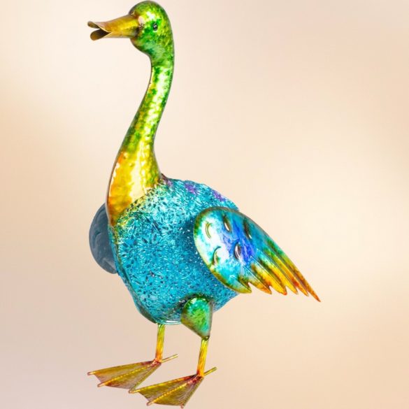 Kerti dekoráció, MagicHome Mecco, kacsa, türkiz/arany, 27,5 x 15 x 47,5 cm, fém