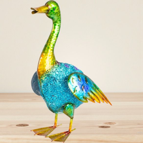 Kerti dekoráció, MagicHome Mecco, kacsa, türkiz/arany, 27,5 x 15 x 47,5 cm, fém
