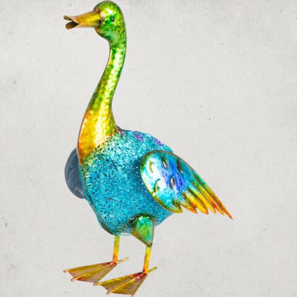 Kerti dekoráció, MagicHome Mecco, kacsa, türkiz/arany, 27,5 x 15 x 47,5 cm, fém