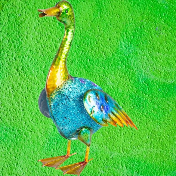 Kerti dekoráció, MagicHome Mecco, kacsa, türkiz/arany, 27,5 x 15 x 47,5 cm, fém