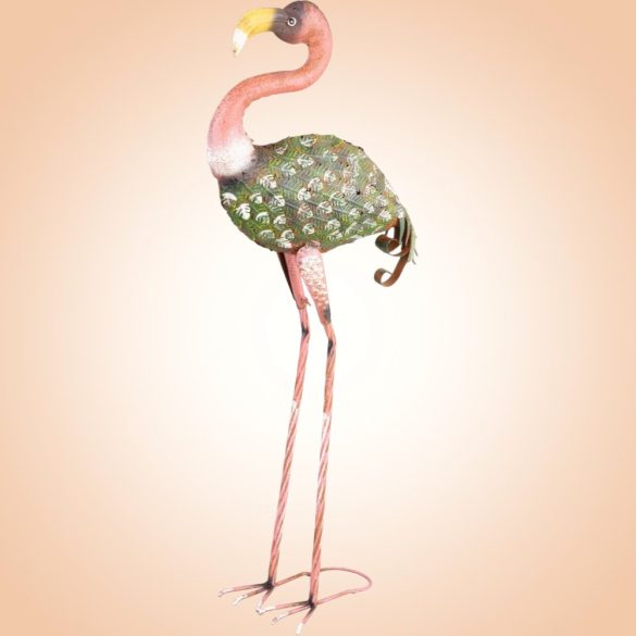 Kerti dekoráció, MagicHome Mecco, flamingó, rózsaszín/zöld, 37 x 19 x 85 cm, fém