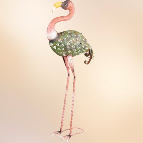 Kerti dekoráció, MagicHome Mecco, flamingó, rózsaszín/zöld, 37 x 19 x 85 cm, fém