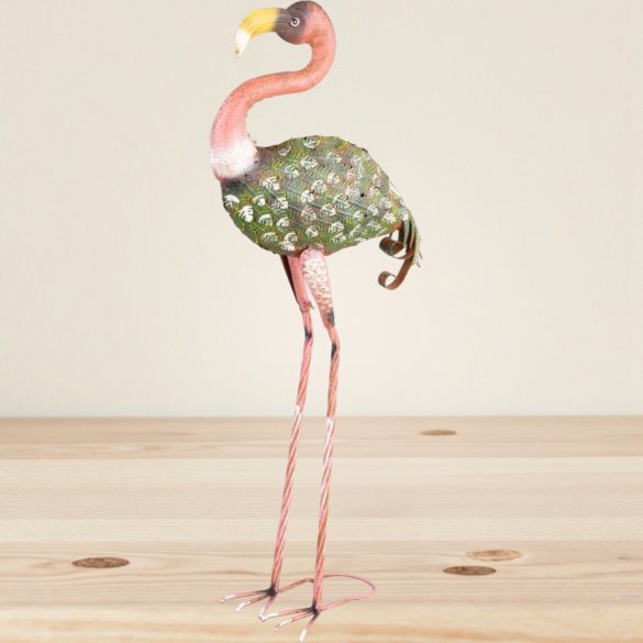 Kerti dekoráció, MagicHome Mecco, flamingó, rózsaszín/zöld, 37 x 19 x 85 cm, fém