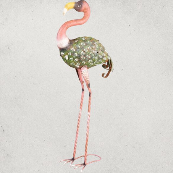 Kerti dekoráció, MagicHome Mecco, flamingó, rózsaszín/zöld, 37 x 19 x 85 cm, fém
