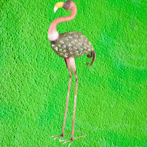 Kerti dekoráció, MagicHome Mecco, flamingó, rózsaszín/zöld, 37 x 19 x 85 cm, fém