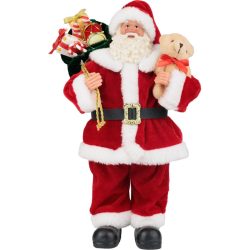   MagicHome karácsonyi dekoráció, Mikulás ajándékokkal és macival, piros, 30 cm