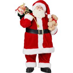   MagicHome karácsonyi dekoráció, Mikulás ajándékokkal és macival, piros, 46 cm