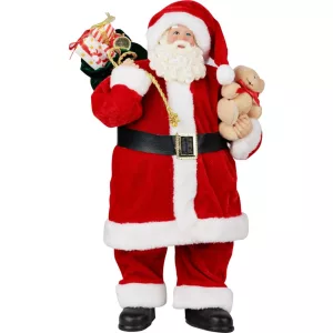 MagicHome karácsonyi dekoráció, Mikulás ajándékokkal és macival, piros, 46 cm