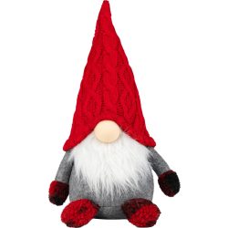   MagicHome karácsonyi dekoráció, rövid lábú manó figura, szövet, 23 x 16 x 36 cm, piros-szürke