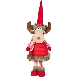   MagicHome karácsonyi dekoráció, rénszarvas figura sállal, szövet, 18 x 16 x 55 cm, piros-fehér-barna