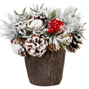 MagicHome karácsonyi ikebana, havas fenyővel, dér utánzat 18 cm