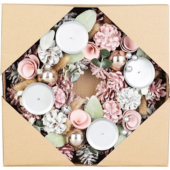 MagicHome Vianoce adventi koszorú, természetes, rózsaszín, 30x8 cm