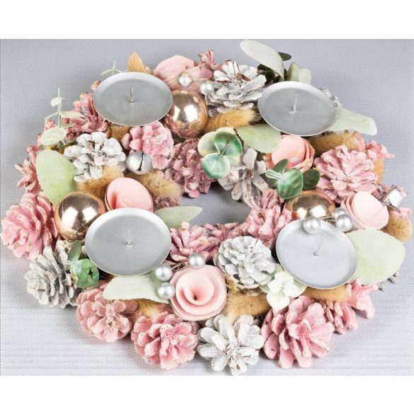 MagicHome Vianoce adventi koszorú, természetes, rózsaszín, 30x8 cm