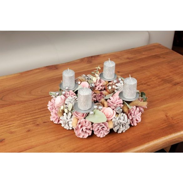 MagicHome Vianoce adventi koszorú, természetes, rózsaszín, 30x8 cm