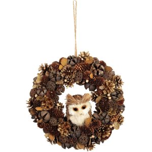 Koszorú MagicHome, karácsonyi, természetes, függő, barna, bagollyal, 30x8 cm