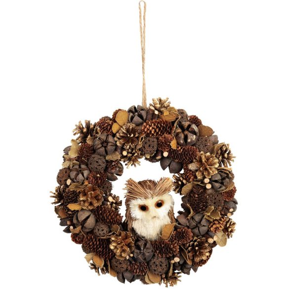 Koszorú MagicHome, karácsonyi, természetes, függő, barna, bagollyal, 30x8 cm