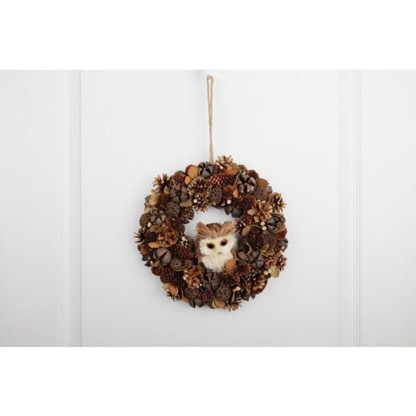 Koszorú MagicHome, karácsonyi, természetes, függő, barna, bagollyal, 30x8 cm