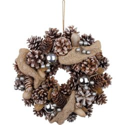   MagicHome Vianoce koszorú, természetes, krémszínű, függő, szalaggal, 30x8 cm