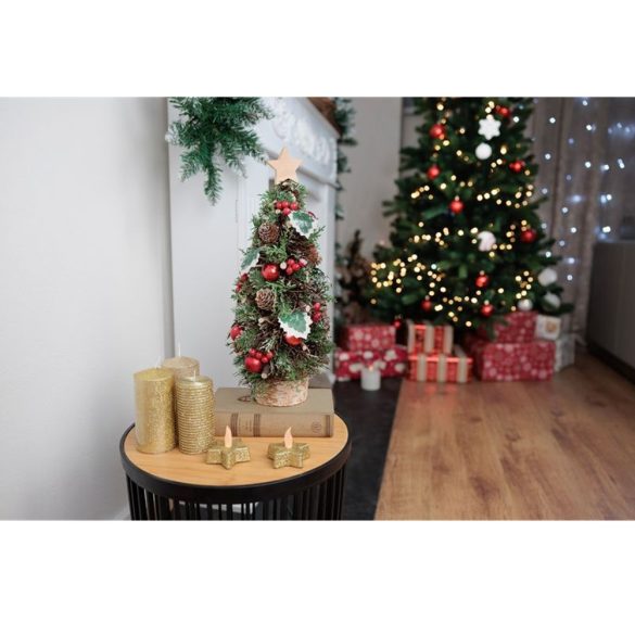 MagicHome műfenyő, talppal, csillaggal, 18 x 40 cm