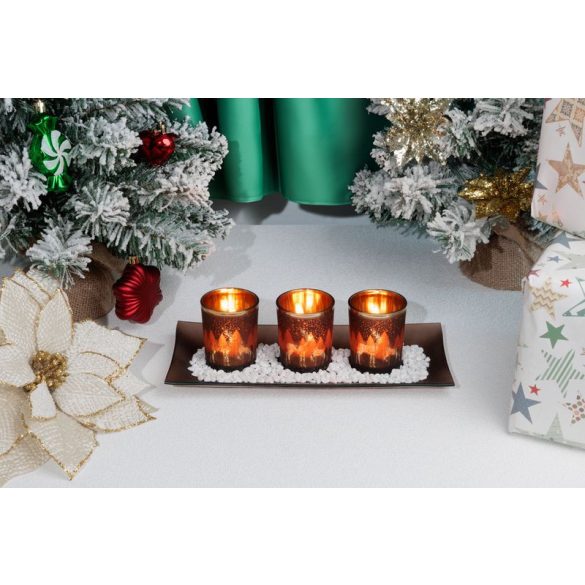Karácsonyi gyertyatartó, MagicHome Vianoce, 26 x 12 x 7 cm, rézszínű, tálcás, teamécsesekhez, 5,5 x 6,5 cm gyertyákhoz, minimalista dizájn
