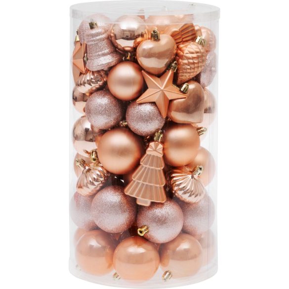 MagicHome karácsonyi gömb szett, 65 db, rózsaarany, mix, karácsonyfára