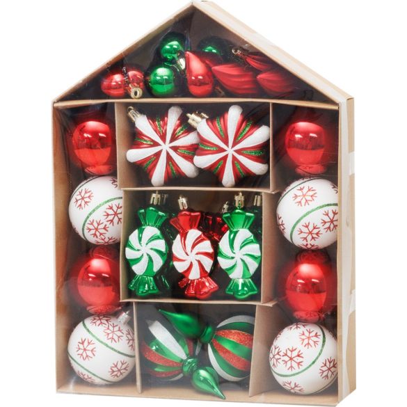 MagicHome karácsonyi gömb szett, 32 db, piros-zöld-fehér, mix, karácsonyfára