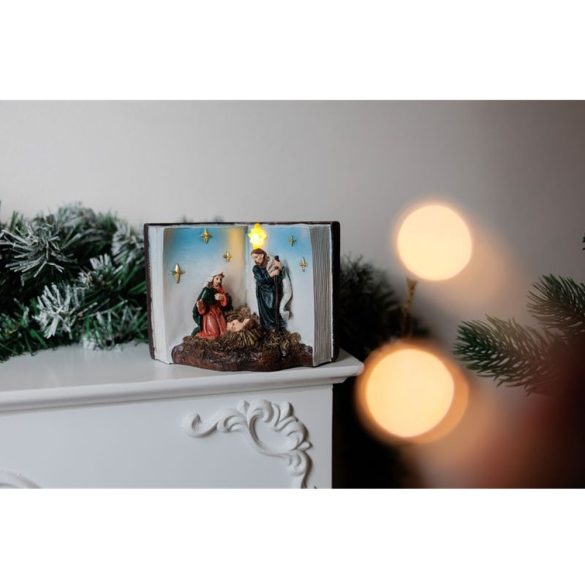 MagicHome karácsonyi dekoráció, Betlehem könyvben, melegfehér LED, 13,5 x 8 x 9,5 cm