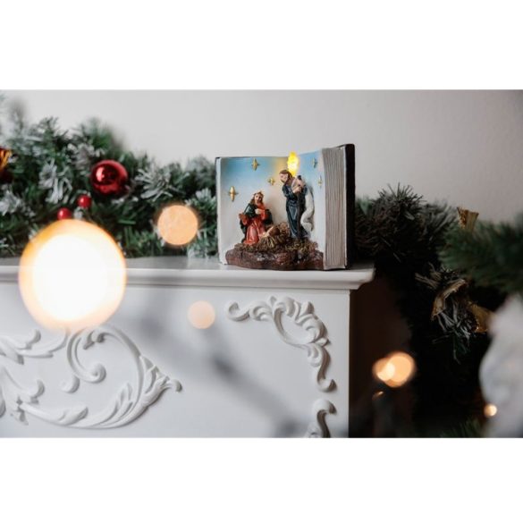 MagicHome karácsonyi dekoráció, Betlehem könyvben, melegfehér LED, 13,5 x 8 x 9,5 cm