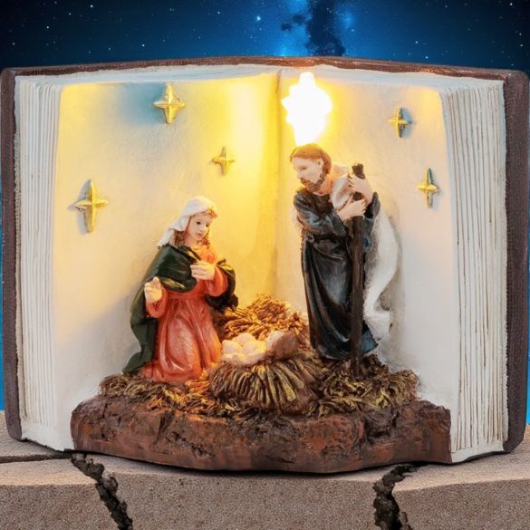 MagicHome karácsonyi dekoráció, Betlehem könyvben, melegfehér LED, 13,5 x 8 x 9,5 cm