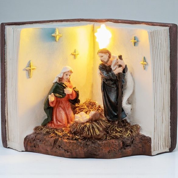 MagicHome karácsonyi dekoráció, Betlehem könyvben, melegfehér LED, 13,5 x 8 x 9,5 cm