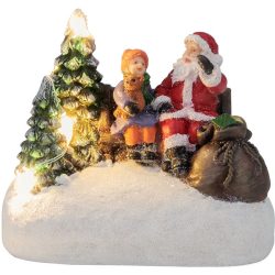   MagicHome karácsonyi dekoráció, Mikulás gyerekkel, LED, 9,5 x 6 x 8 cm