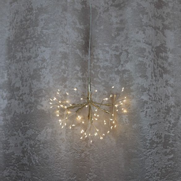 LED fényfüzér, MagicHome Vianoce, tűzijáték, 20 cm, melegfehér, arany, 72 LED, függesztett, elemes (3xAA), kültéri