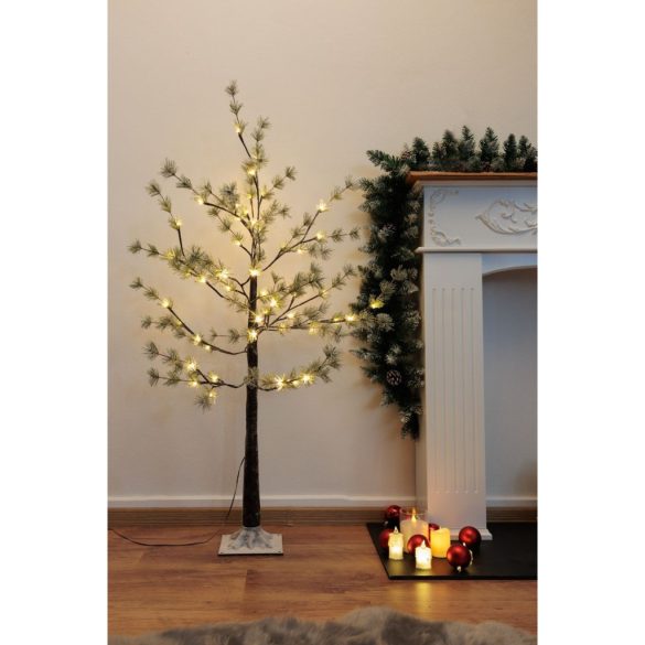 MagicHome karácsonyi dekoráció, fa, 48 melegfehér LED, havas, 120 cm