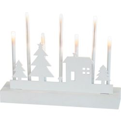   MagicHome karácsonyi dekoráció, gyertyatartó, 8 db melegfehér LED, MDF, 2 db AA elemmel működő, 24 x 5,5 x 18 cm, beltéri