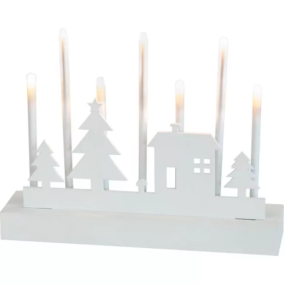 karácsonyi dekoráció, gyertyatartó, 8 db melegfehér LED, MDF, 2 db AA elemmel működő, 24 x 5, 5 x 18 cm, beltéri (TC8091778)