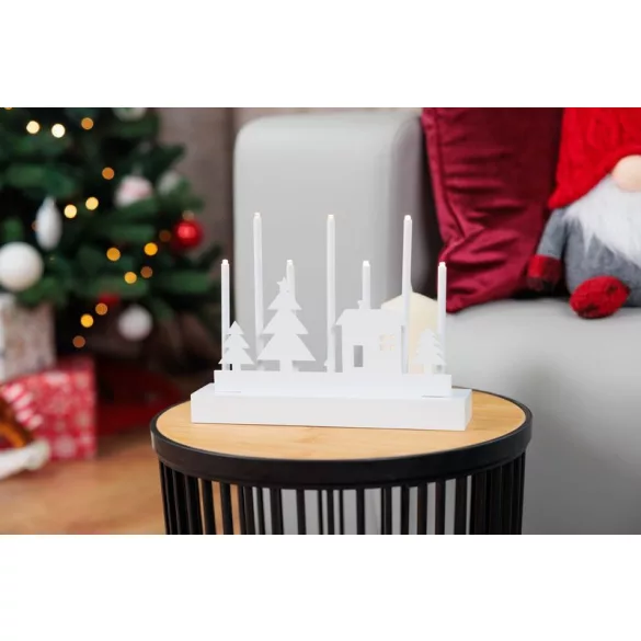 karácsonyi dekoráció, gyertyatartó, 8 db melegfehér LED, MDF, 2 db AA elemmel működő, 24 x 5, 5 x 18 cm, beltéri (TC8091778)