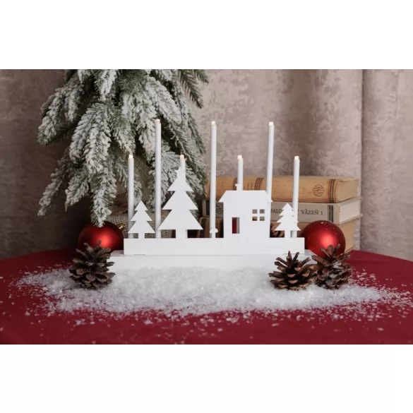 karácsonyi dekoráció, gyertyatartó, 8 db melegfehér LED, MDF, 2 db AA elemmel működő, 24 x 5, 5 x 18 cm, beltéri (TC8091778)