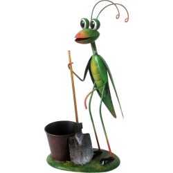   Kerti dekoráció, MagicHome Mecco, imádkozó sáska, zöld, 26 x 15 x 52 cm, fém, egyben virágtartó is