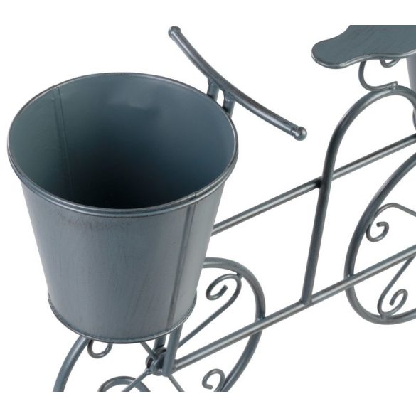 Kerti dekoráció, MagicHome Mecco, kerékpár 2 cseréptartóval, szürke, 50 × 15 × 37 cm, fém, egyben virágtartó is