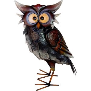 Kerti dekoráció, MagicHome Mecco, bagoly, barna/bronz, 23 × 15 × 40,5 cm, fém