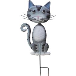   Kerti dekoráció, MagicHome Mecco, macska, szürke, 25,5 × 3,5 × 61 cm, fém, leszúrható