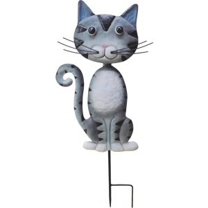 Kerti dekoráció, MagicHome Mecco, macska, szürke, 25,5 × 3,5 × 61 cm, fém, leszúrható