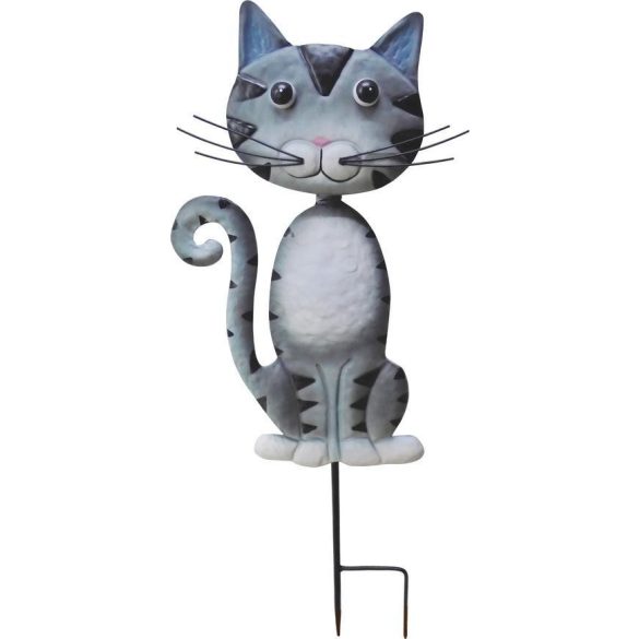 Kerti dekoráció, MagicHome Mecco, macska, szürke, 25,5 × 3,5 × 61 cm, fém, leszúrható