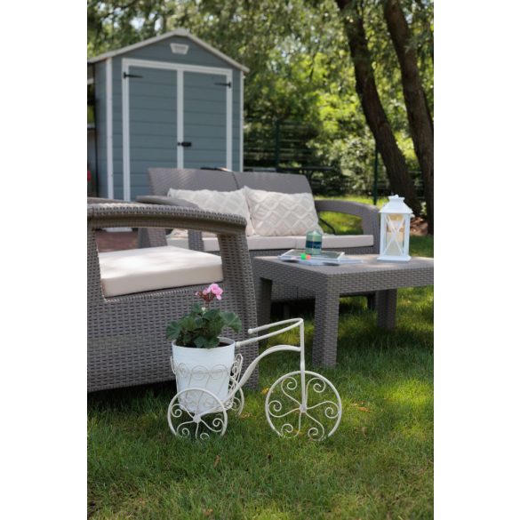 Kerti dekoráció, MagicHome Mecco, kerékpár cseréptartóval, fehér, 48 × 20 × 35 cm, fém, egyben virágtartó is